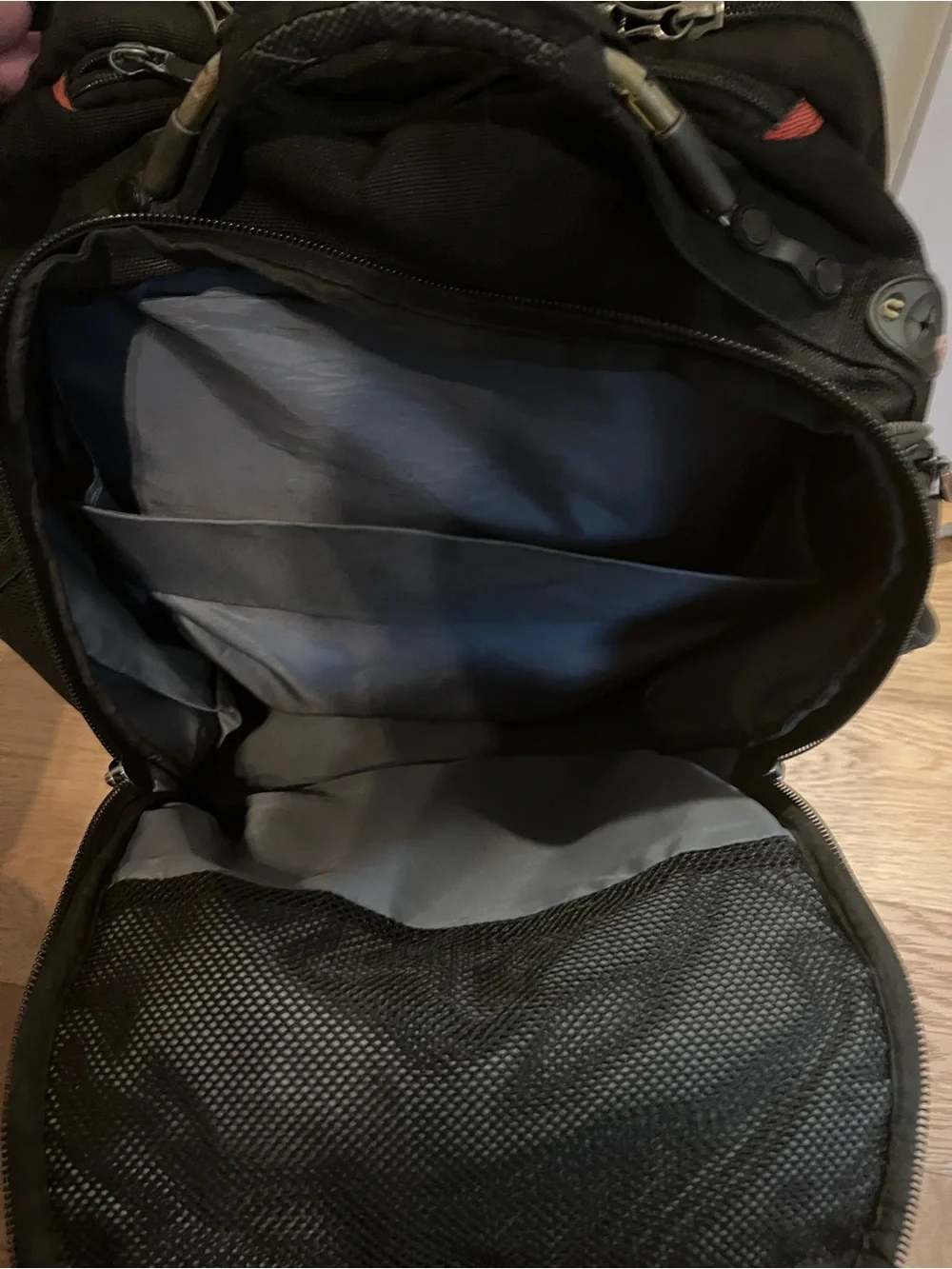 K-Swiss Black Gray Backpack with Red Accent
